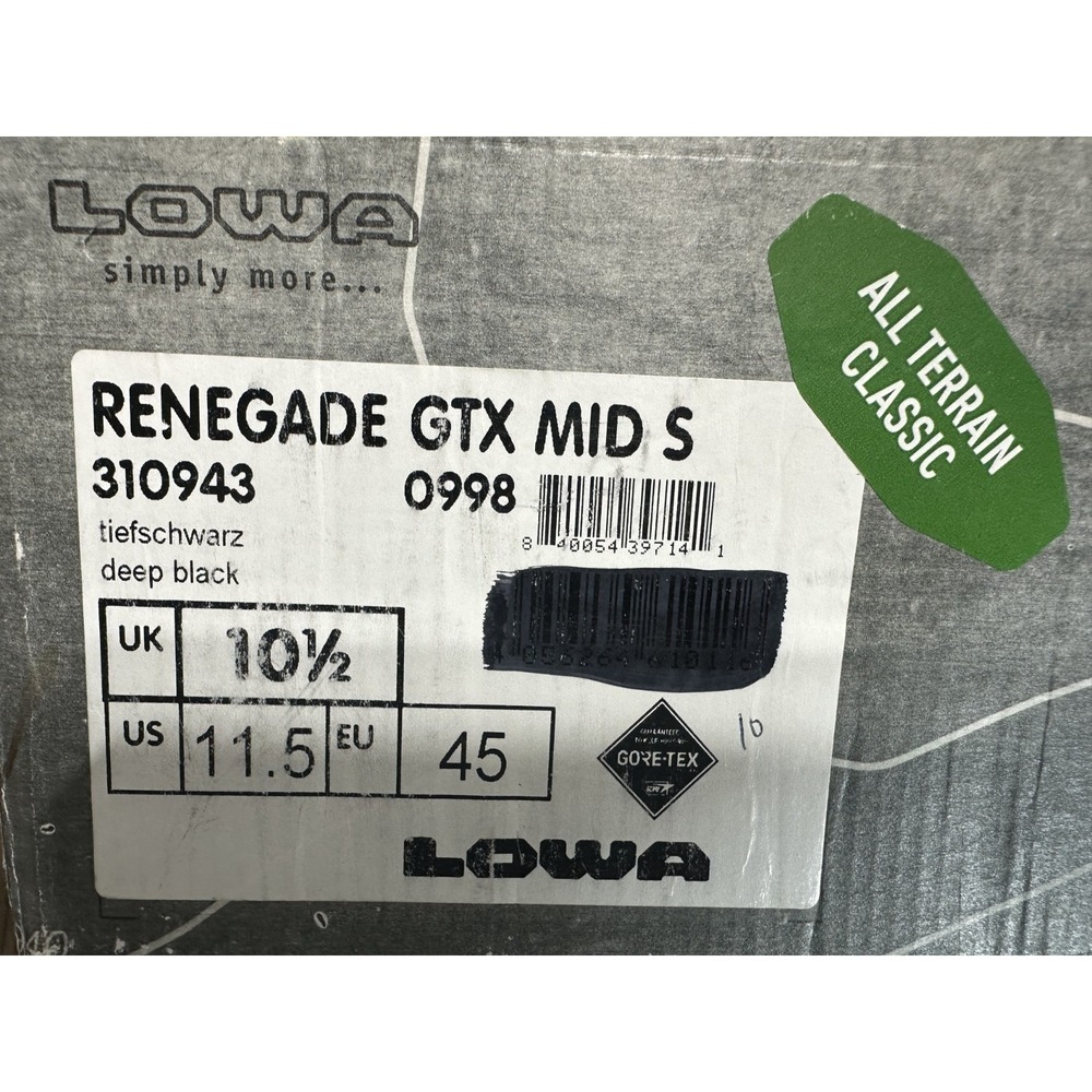Lowa Renegade GTX Mid S Boots Men's 11.5 Gore-Tex Black Hiking Outdo - Picture 11 of 12